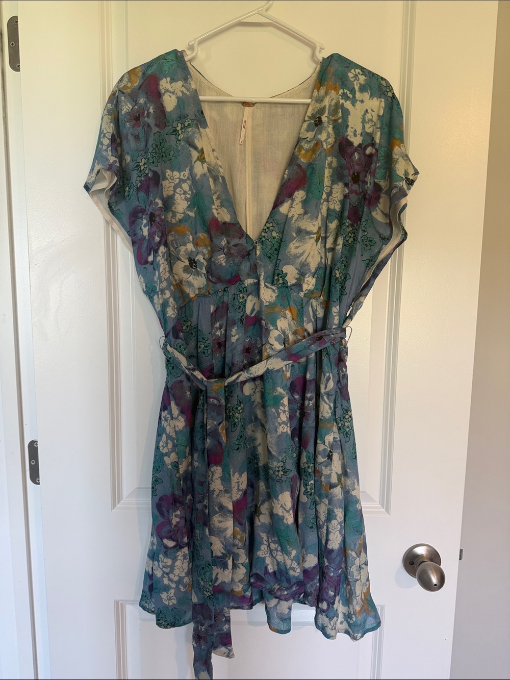 Free People Teal Floral Mini Dress with Purple & White Accents